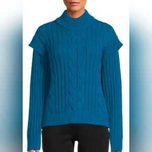 Time and Tru Teal Cable Knit Turtleneck Sweater